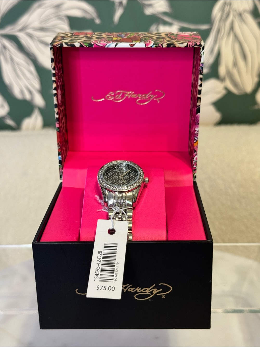 Ed Hardy Silver Crystal Bezel Women's Watch NWT